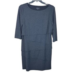 Tahari Dress Charcoal Midi 3/4 Sleeve Tiered Skirt in Size 12  NWT